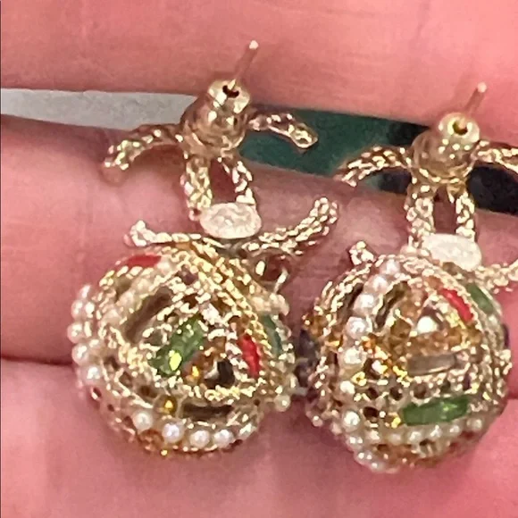 CHANEL Gold-Tone Double C Drop Earrings with Multicolor Enamel and Pearl Accents - Picture 15 of 15